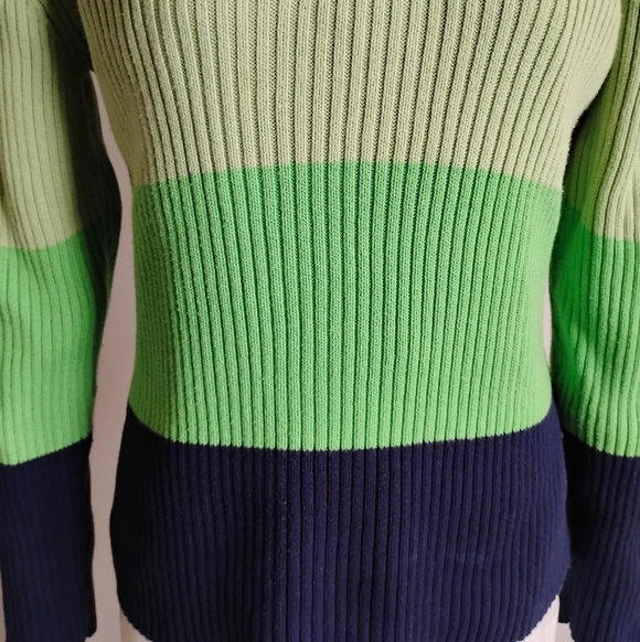 Liz Claiborne Cotton 1/4 Zip Sweater Navy Blue Green Stripe Coastal Size Pet XL - Picture 4 of 11